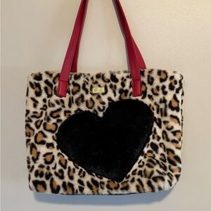 Betsey Johnson Leopard Print Tote with Red Straps